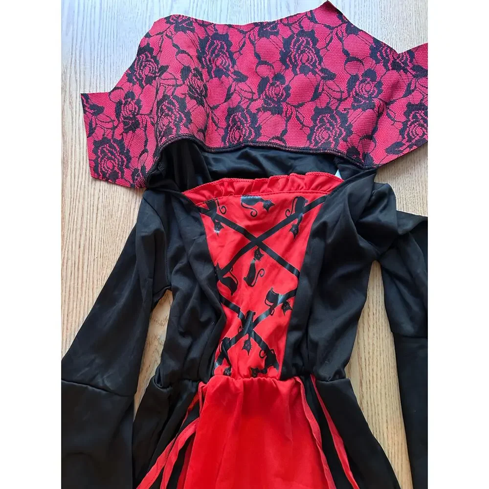 #3 Girls Vampress Halloween 🎃 Costume Gown Bats 🦇 Black Cat 🐈‍⬛ size Small